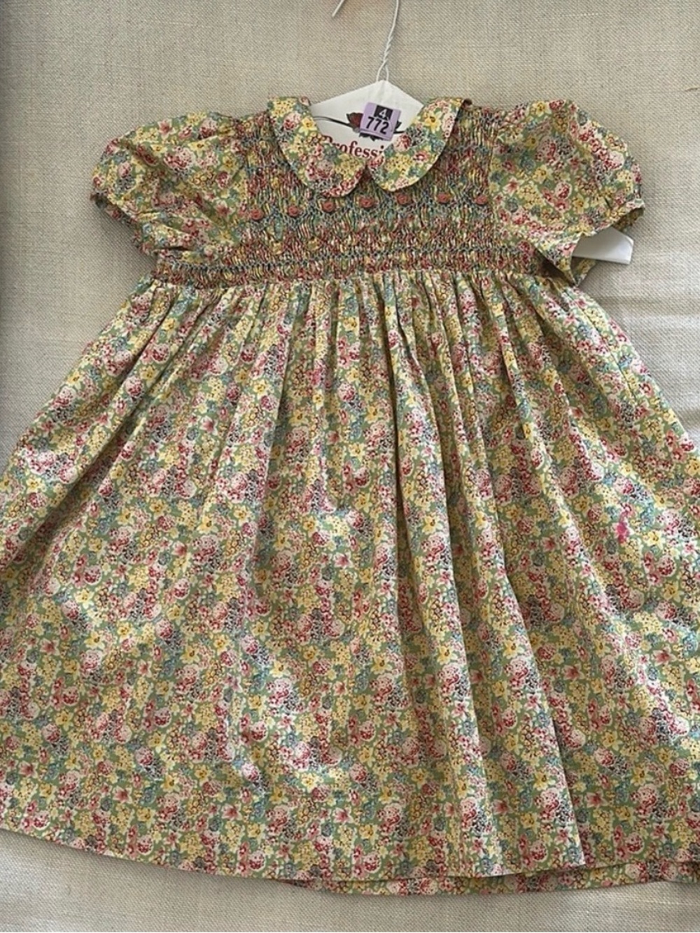 Dôen Children's Floral Smocked Dress - Yellow Green Multi liberty